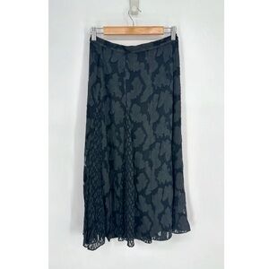 Lewit Clip Jacquard A-Line Godet Midi Skirt High Rise Flowy Black Women's 6